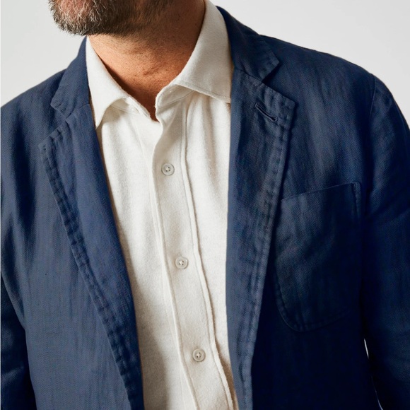 Garment Dyed Carbon Blue Linen Archie Jacket - 38R - Picture 2 of 5